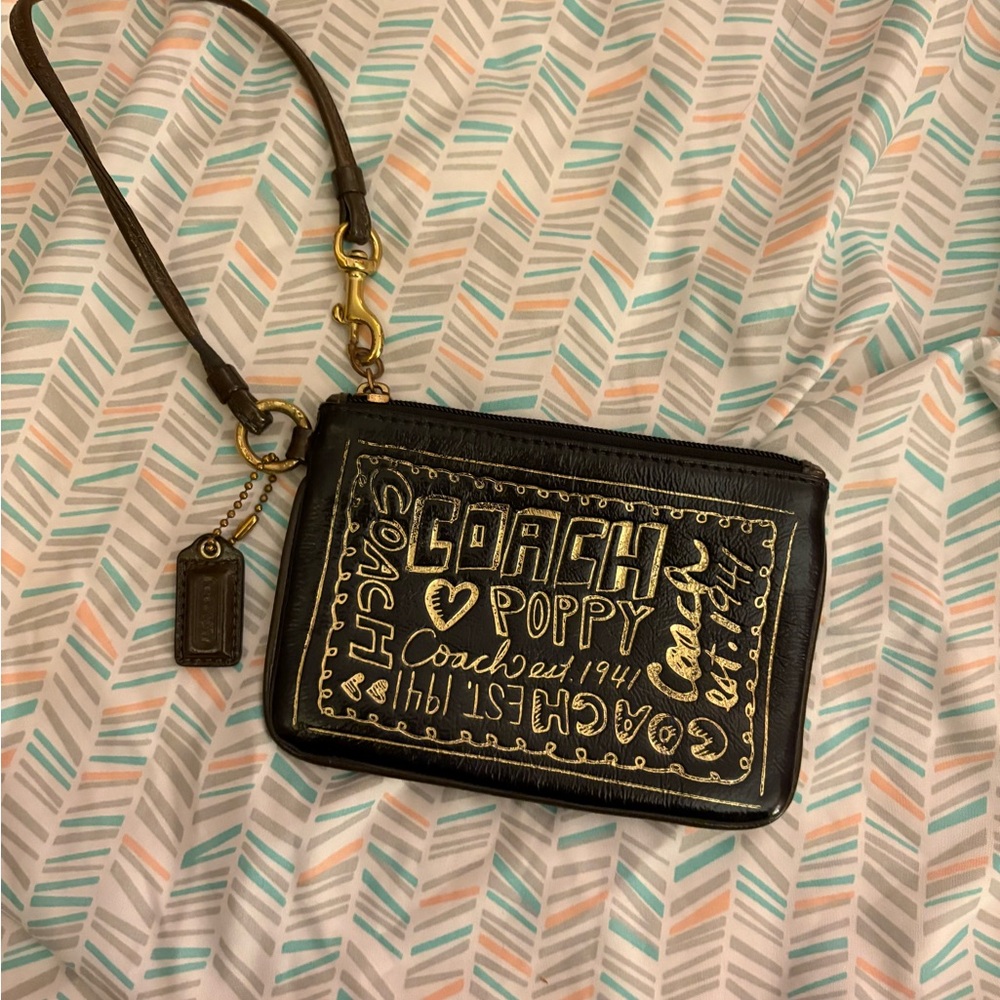 Coach Poppy Black and Gold Wristlet Rare
